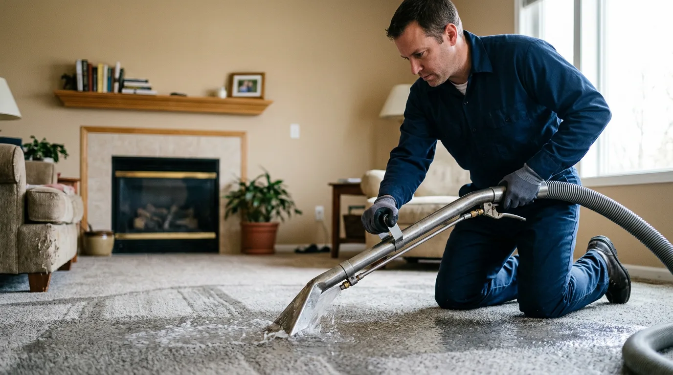 Water damage restoration technician working near Percy, IL